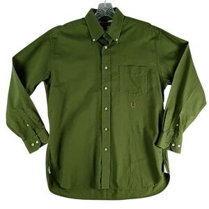 Tommy Hilfiger Vintage Button Down Shirt Mens Medium Dark Olive Green Crest Logo
